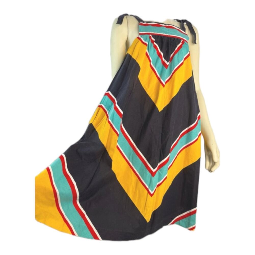 Vintage Hear Say Vibrant cotton Chevron Pinafore Apron Jumper dress size X Small - Picture 5 of 12